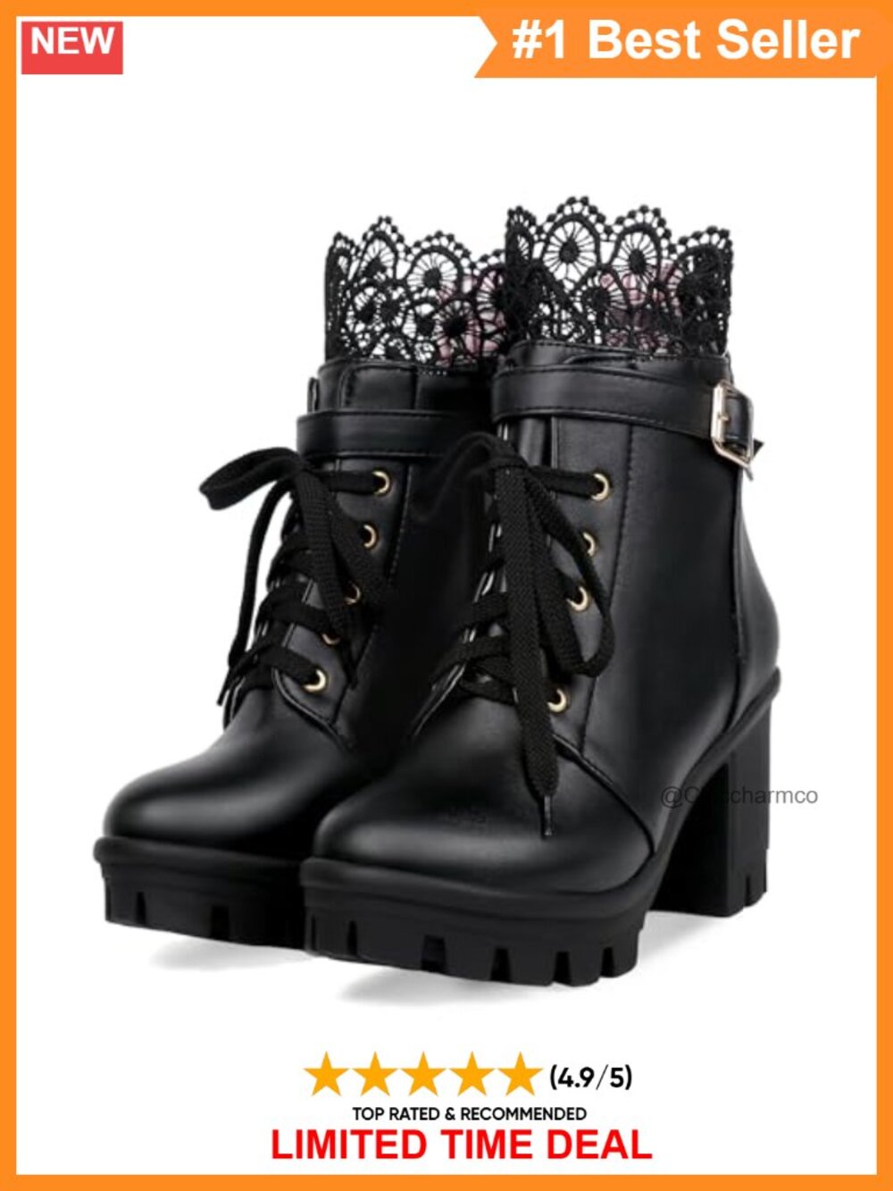 Lace Up Platform Combat Ankle Boots Faux Leather Chunky Heel Goth